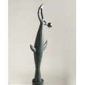 Esculpture Bird and Moon in Green rusty bronze | Martín Duque