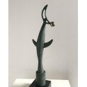 Esculpture Bird and Moon in Green rusty bronze | Martín Duque