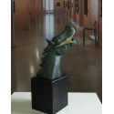 Sculpture Cubist Horse of Guernica in green rusty bronze