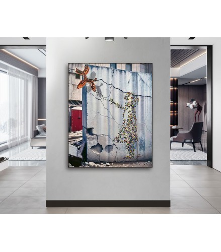 Girl Wall Balloon Dog Escaping