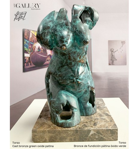 Torso in cast bronze green oxide patina