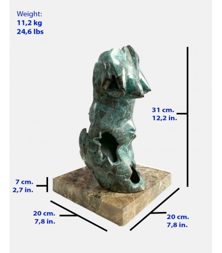Torso in cast bronze green oxide patina