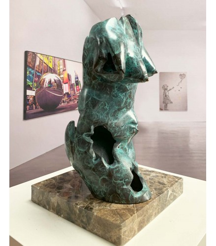 Torso in cast bronze green oxide patina