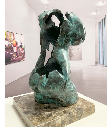 Torso in cast bronze green oxide patina