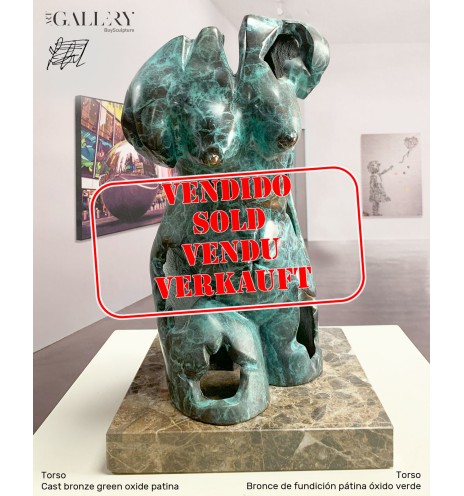 Torso in cast bronze green oxide patina