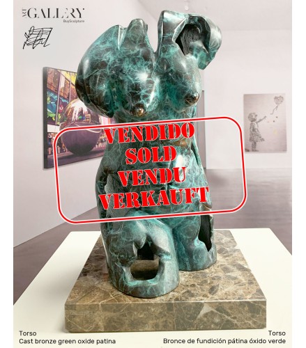Torso in cast bronze green oxide patina